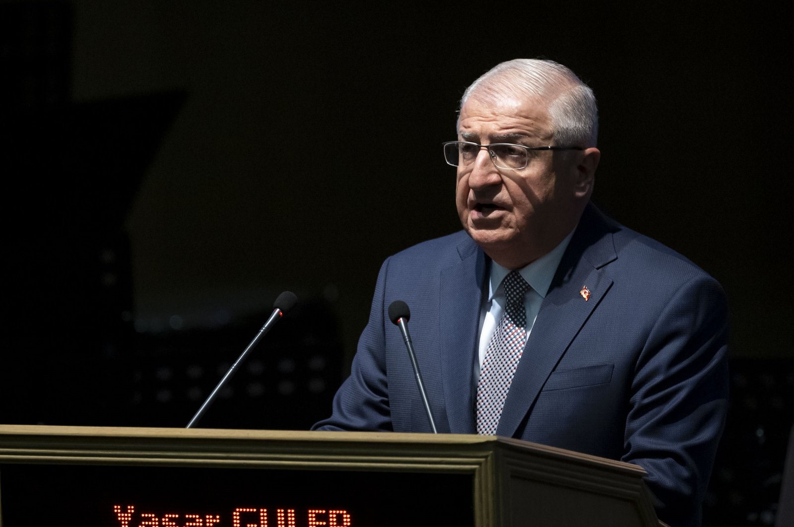 Defense Minister Yaşar Güler speaks at the Defense Ministry in Ankara, Sept. 15, 2023. (AA Photo)