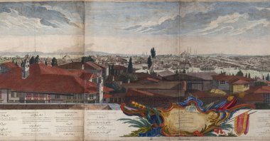 &quot;The View of the City of Constantinople, the Capital of the Ottoman Empire&quot; by Philippe von Gudenus at “On the Spot” exhibition. (Photo courtesy of Pera Museum)