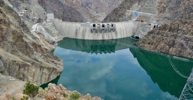 Front view of Yusufeli Dam built on Çoruh River in Artvin, northeastern Türkiye, Sept. 8, 2023. (DHA Photo)