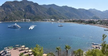 Aerial view of cruisers off the coast of Muğla, southewestern Türkiye, Sept. 16, 2023. (AA Photo)