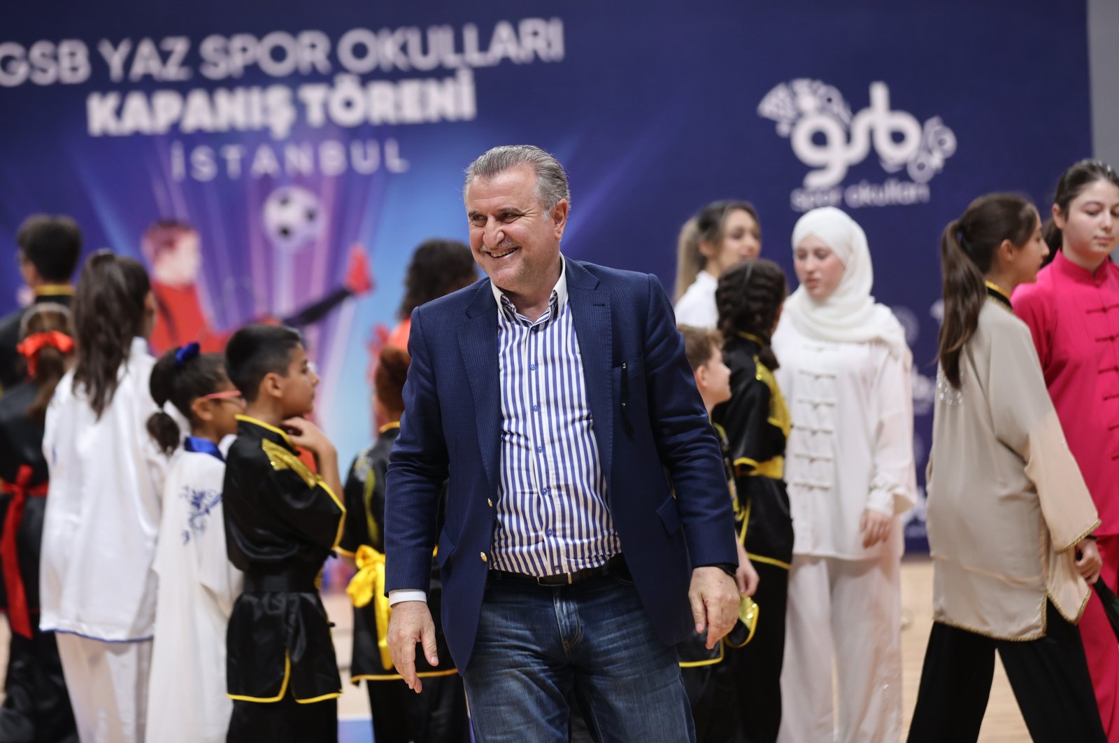 Türkiye&#039;s Minister of Youth and Sports smiles during the closing ceremony of the Summer Sports Schools, Istanbul, Türkiye, Sept. 17, 2023. (IHA Photo)