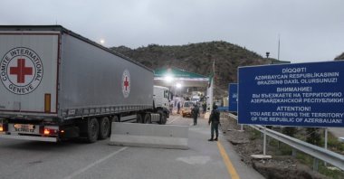 Red Cross trucks enter Karabakh, Azerbaijan, Sept. 18, 2023. (AA Photo)