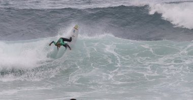 A surfer competes in the ABANCA Pantin Classic Galicia Pro as part of the World Surf League (WSL) at Valdovino beach in Galicia, Spain, Sept. 2, 2023. (EPA Photo)