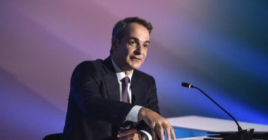 Greek Prime Minister Kyriakos Mitsotakis speaks during a news conference at the Thessaloniki International Fair, Thessaloniki, northern Greece, Sept. 17, 2023. (AFP Photo)
