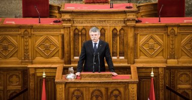 Hungary&#039;s parliament speaker, Laszlo Kover, speaks at the national parliament in Budapest, Hungary, April 25, 2016. (Getty Images)