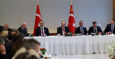 President Recep Tayyip Erdoğan holds meeting with think-tanks at the Turkish House (Türkevi) in New York City, Sept. 18, 2023. (AA Photo)