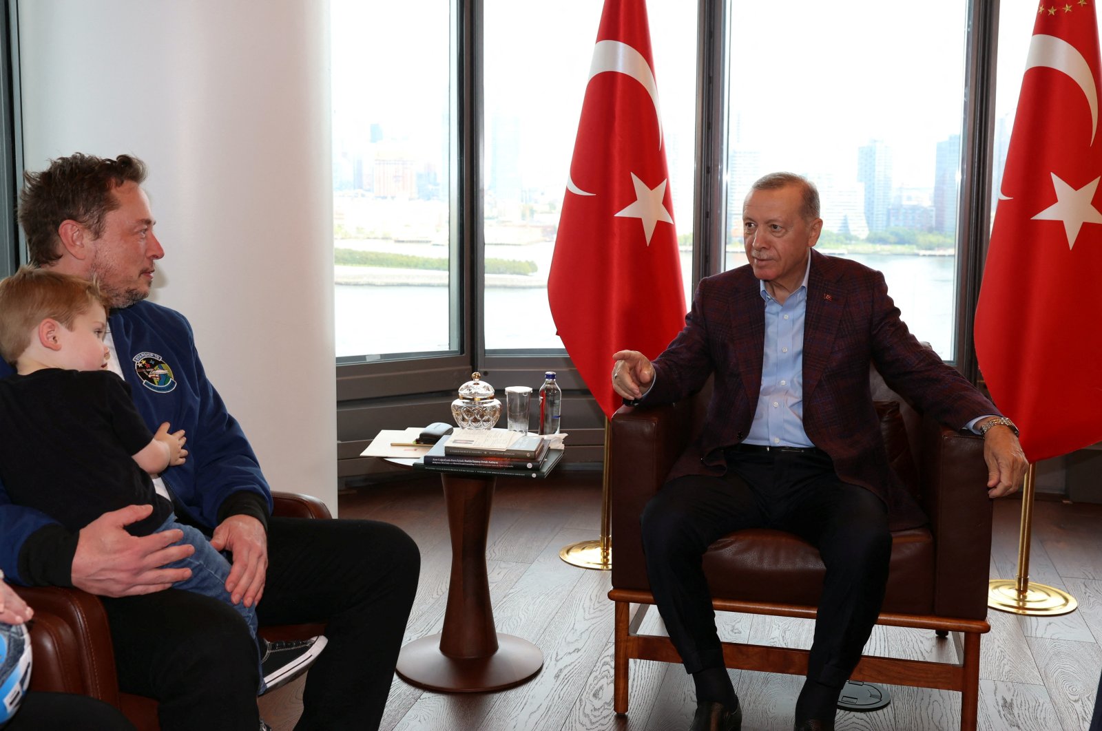 President Recep Tayyip Erdoğan meets with Tesla CEO Elon Musk in New York, U.S., Sept. 17, 2023. (Handout via Reuters)
