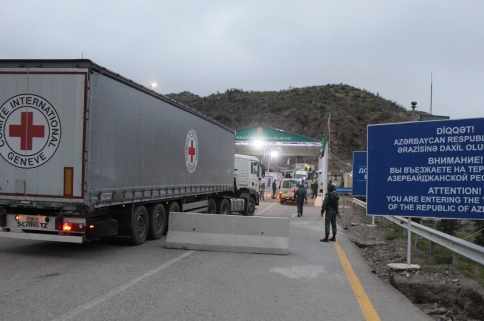 Red Cross trucks enter Karabakh, Azerbaijan, Sept. 18, 2023. (AA Photo)