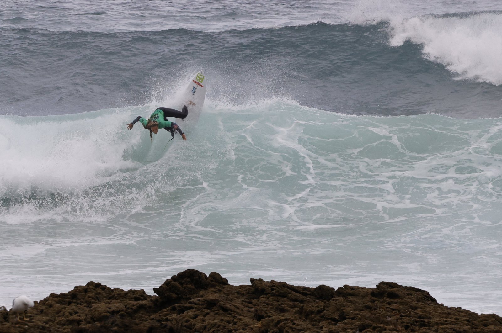 A surfer competes in the ABANCA Pantin Classic Galicia Pro as part of the World Surf League (WSL) at Valdovino beach in Galicia, Spain, Sept. 2, 2023. (EPA Photo)