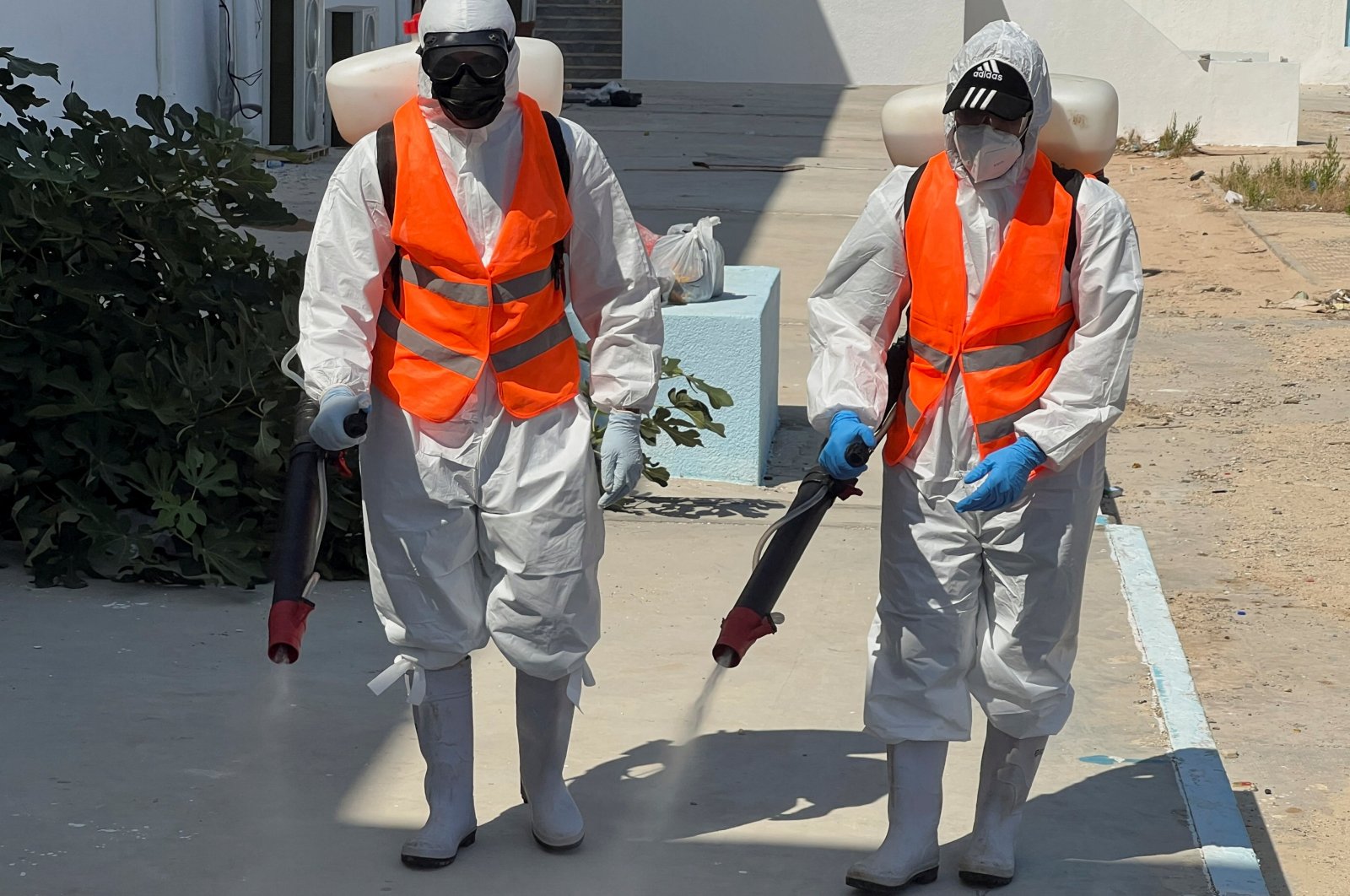 Volunteers disinfect the field hospital in the aftermath of the floods in Derna, Libya, Sept. 18, 2023. (Reuters Photo)