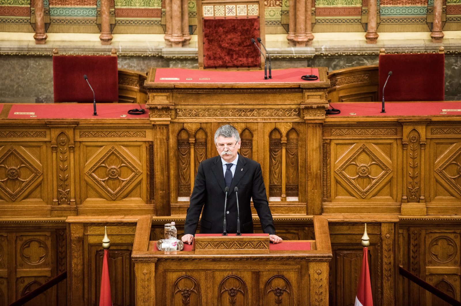 Hungary&#039;s parliament speaker, Laszlo Kover, speaks at the national parliament in Budapest, Hungary, April 25, 2016. (Getty Images)