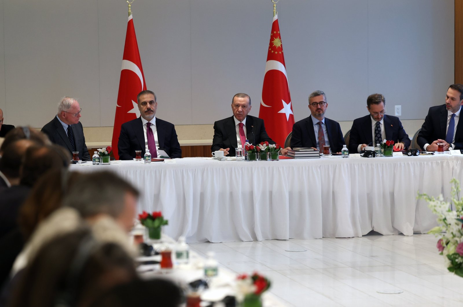 President Recep Tayyip Erdoğan holds meeting with think-tanks at the Turkish House (Türkevi) in New York City, Sept. 18, 2023. (AA Photo)