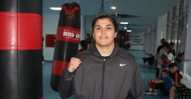 Turkish boxing champion Busenaz Sürmeneli poses for a photo after training, Ordu, Türkiye, Sept. 19, 2023. (AA Photo)