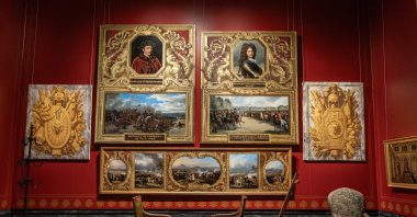 Artworks displayed at the history gallery during a press visit on the occasion of the opening of the space dedicated to the history of the construction of the Chateau of Versailles, in Versailles, near Paris, France, Sept. 14, 2023. (EPA Photo)