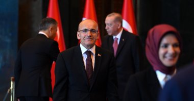 Treasury and Finance Minister Mehmet Şimşek is seen at the Presidential Complex after greeting President Recep Tayyip Erdoğan, Ankara, Türkiye, Aug. 30, 2023. (AA Photo)