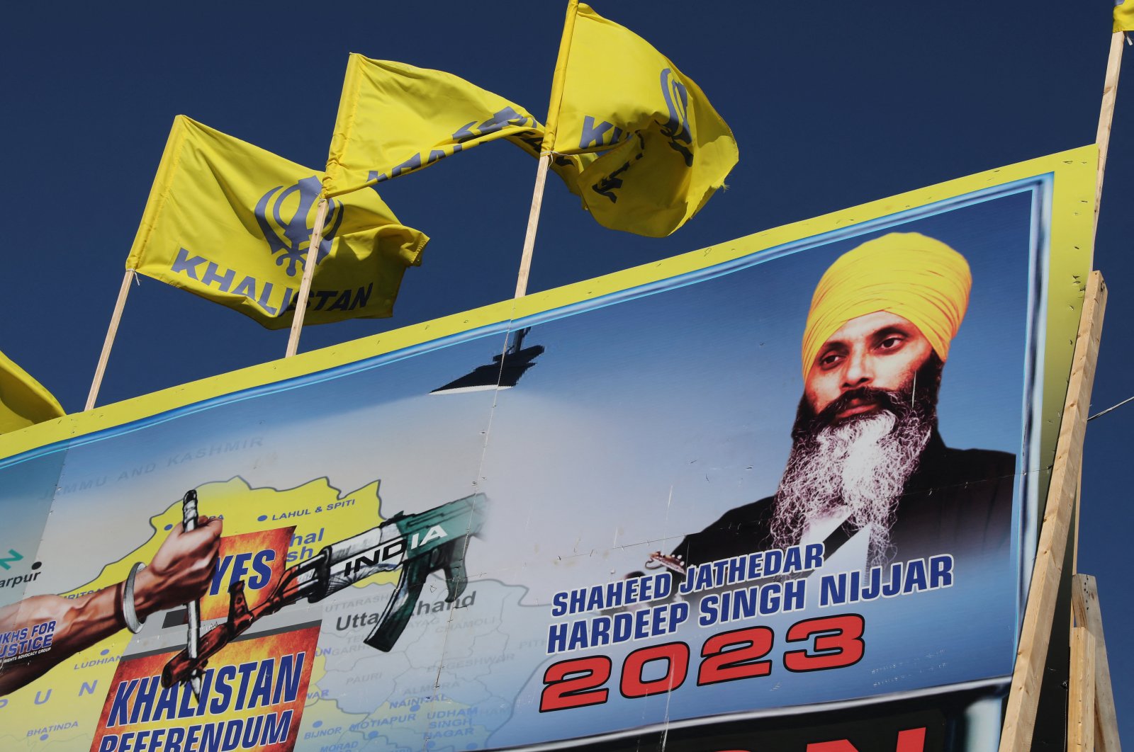 A mural features the image of the assassinated Sikh separatist leader Hardeep Singh Nijjar, in Surrey, British Columbia, Canada, Sept. 18, 2023. (Reuters Photo)