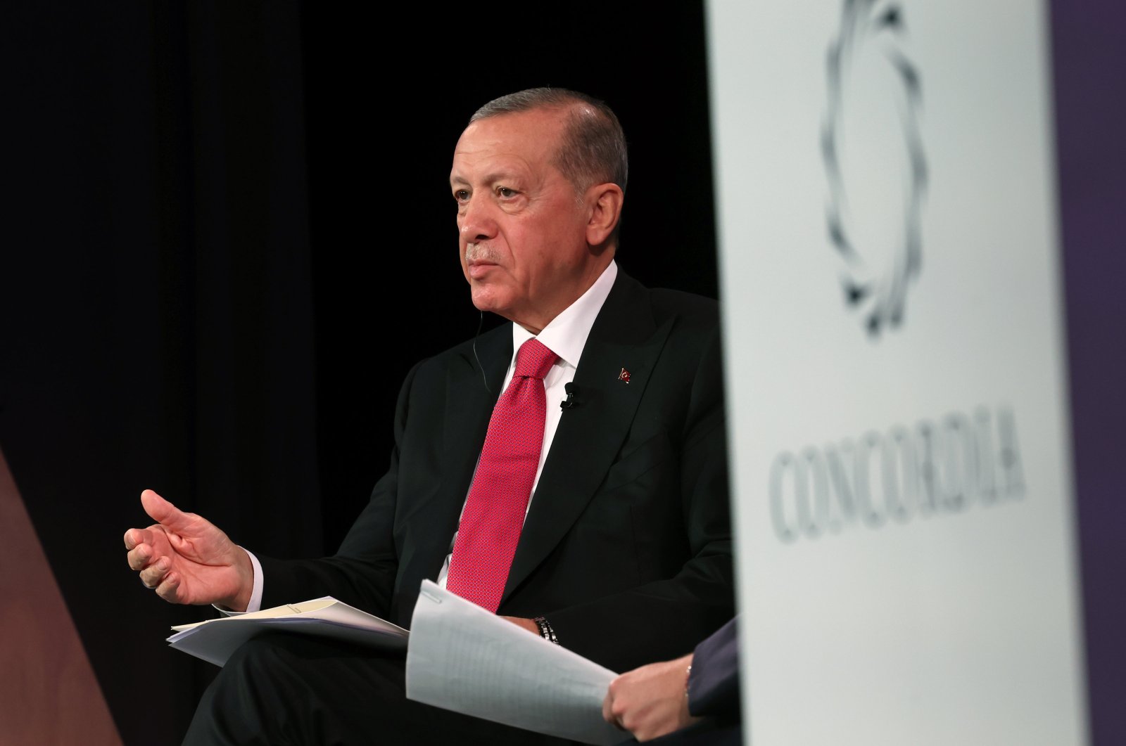 President Recep Tayyip Erdoğan at the Concordia Annual Summit in New York, U.S., Sept. 18, 2023. (AA Photo)
