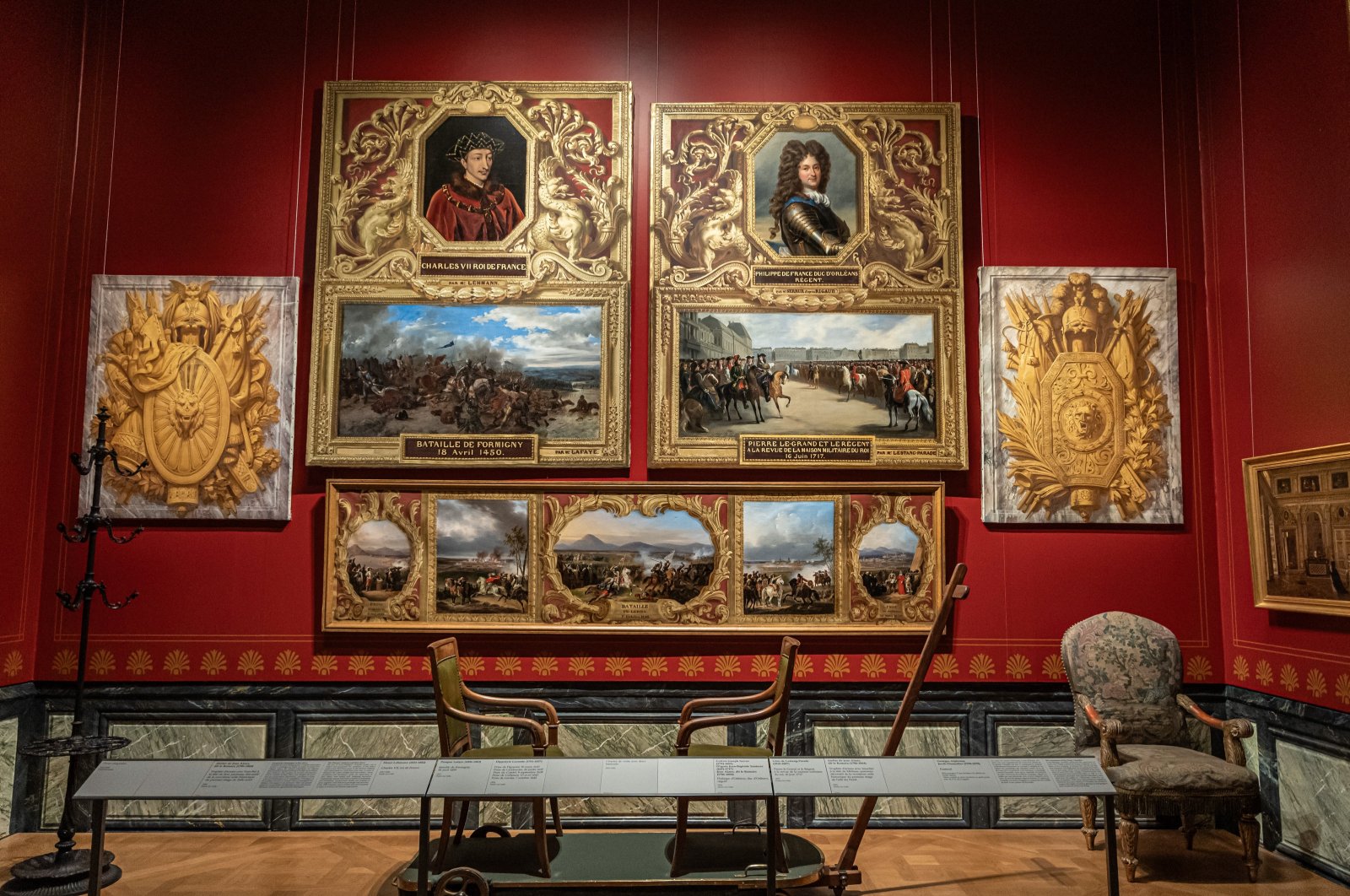 Artworks displayed at the history gallery during a press visit on the occasion of the opening of the space dedicated to the history of the construction of the Chateau of Versailles, in Versailles, near Paris, France, Sept. 14, 2023. (EPA Photo)