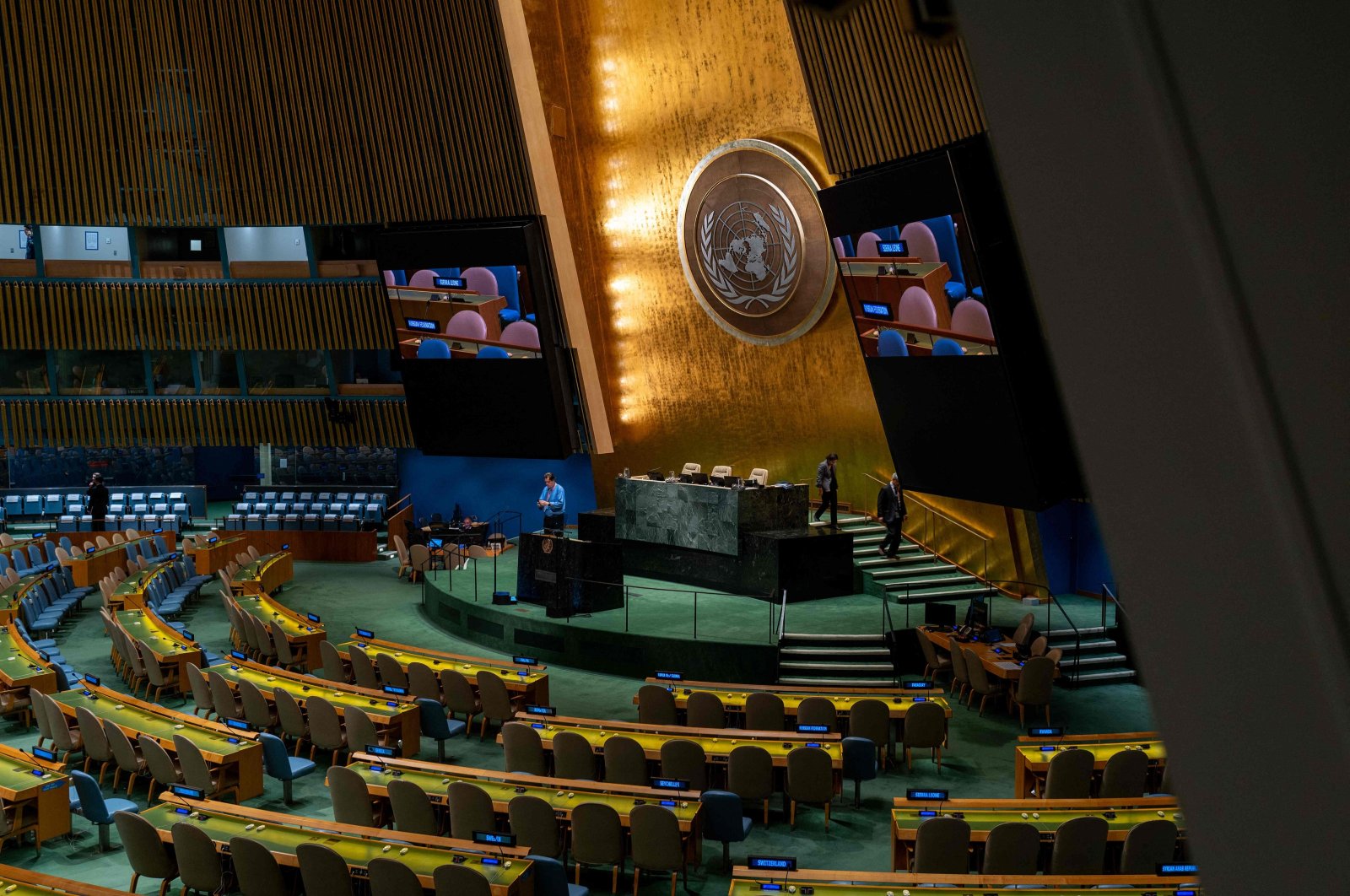 Last-minute preparations are made before the start of the United Nations (U.N.) general Assembly, New York City, U.S., Sept. 19, 2023. (AFP Photo)