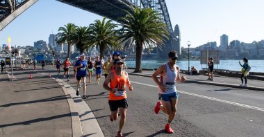 Marathon participants run through The Rocks during the 2023 Sydney Marathon, Sydney, Australia, Sept. 17, 2023. (EPA Photo)