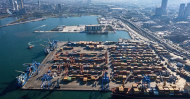 An aerial view of containers at the Port of Izmir in western Türkiye, Dec. 24, 2021. (AA Photo)