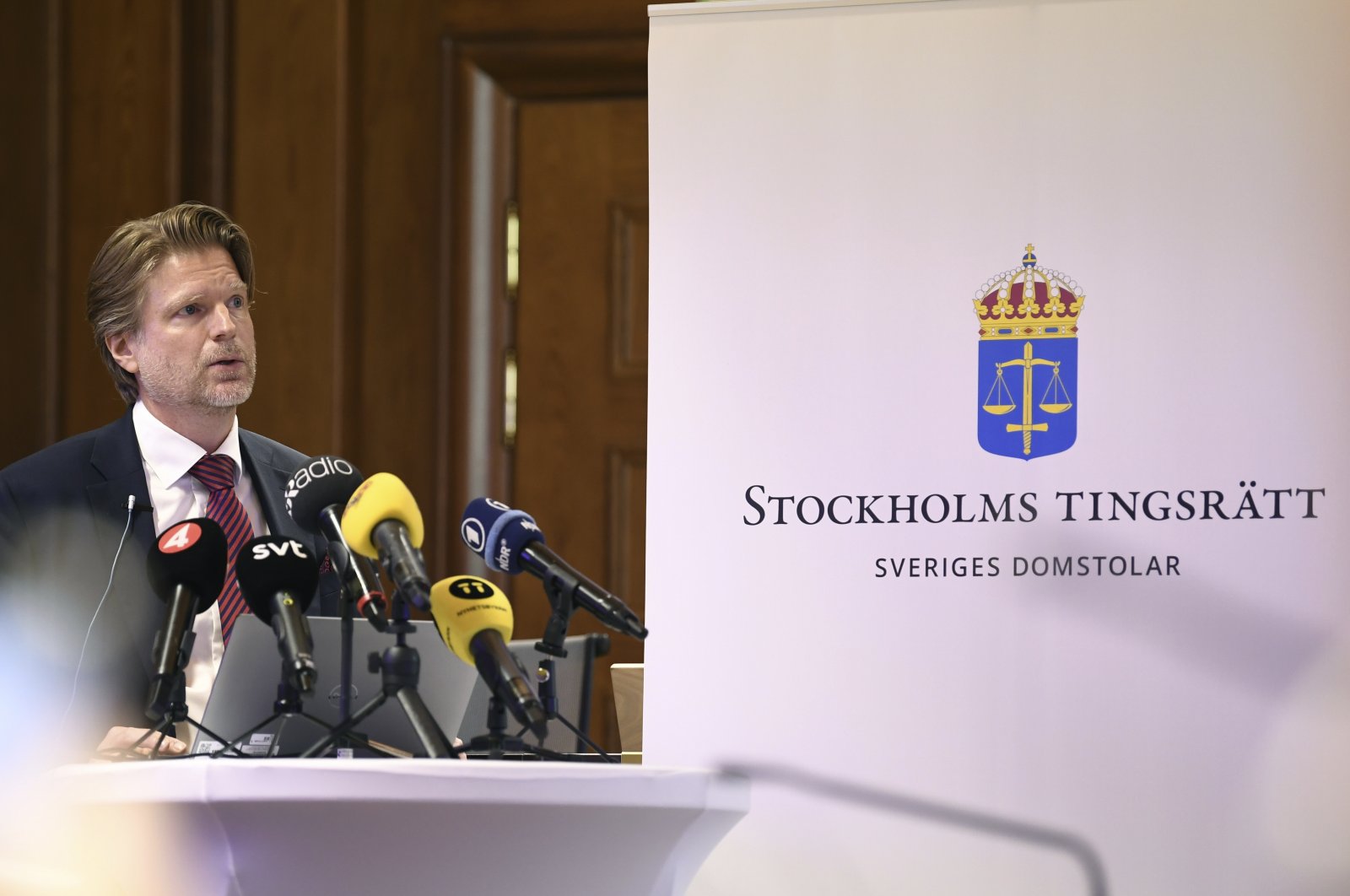 Judge Mans Wigen speaks during a press conference after the sentencing of Yahya Güngör over his ties to the PKK terrorist group, in the Stockholm district court, Sweden, July 6, 2023. (AFP Photo)