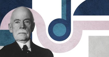 The illustration shows Charles H. Duell, the commissioner of the United States Patent and Trademark Office in 1899. (Illustration by Büşra Öztürk)