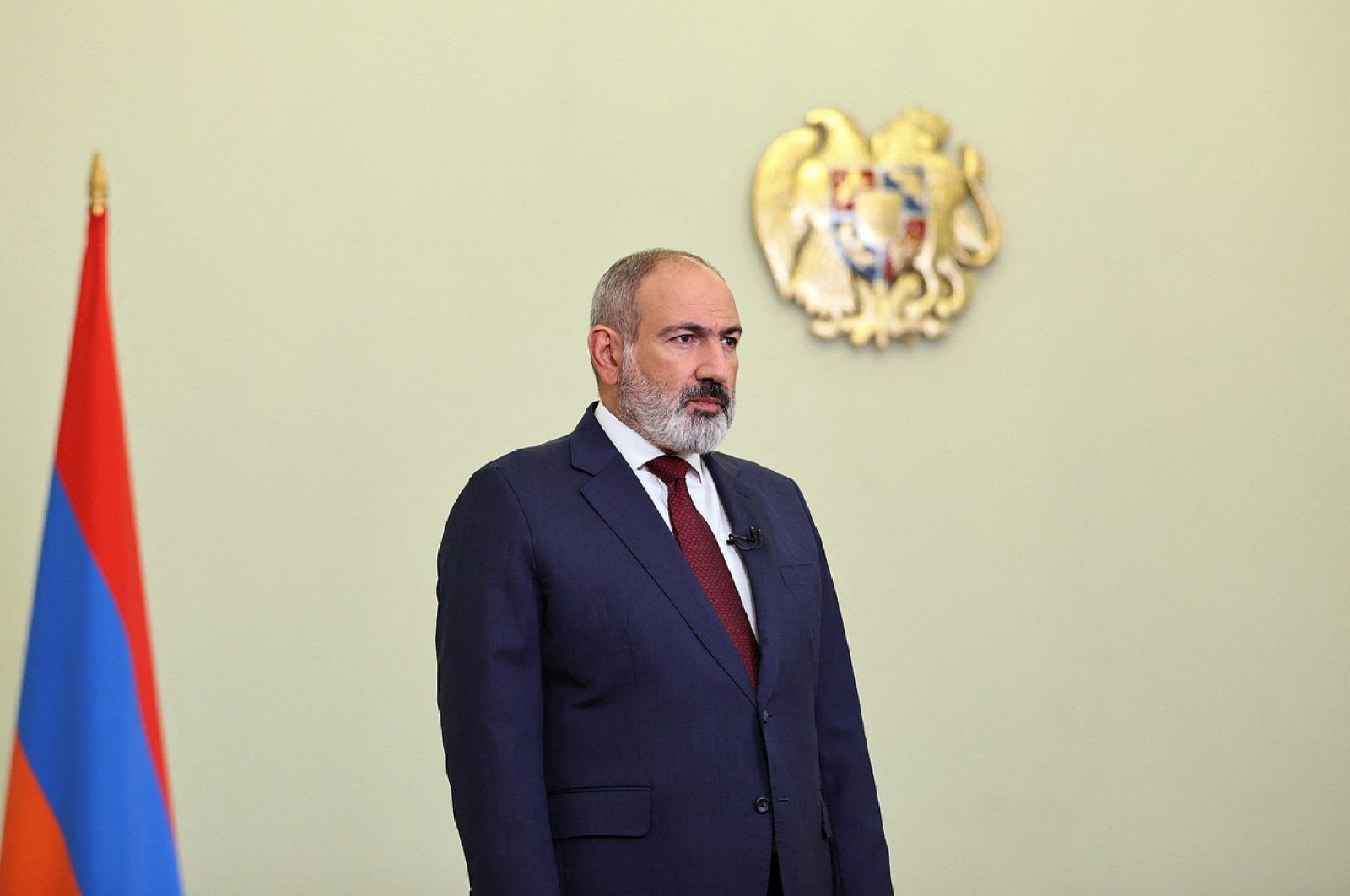 Armenia&#039;s Prime Minister Nikol Pashinian addresses the nation on the occasion of the 32nd anniversary of the independence of Armenia in Yerevan on Sept. 21, 2023. (Photo by Handout / Press Service of Armenian Prime Minister via AFP) 