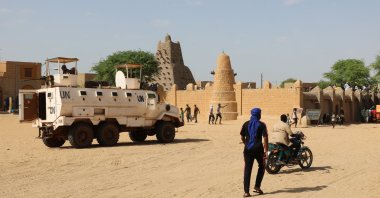 United Nation forces patrol the streets, Timbuktu, Mali, Sept. 26, 2021. (AP Photo)