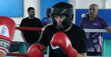 Turkish boxer Hatice Akbaş trains at the Bayburt Youth and Sports Directorate facilities, Bayburt, Türkiye, Sept. 18, 2023. (AA Photo)