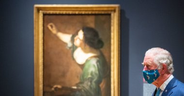 Prince Charles, Prince of Wales seen with "Self Portrait as the Allegory of Painting (La Pittura)" by Artemisia Gentileschi, London, U.K., Dec. 2, 2020. (Getty Images Photo)