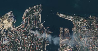 This satellite image shows an aerial view of the city of Sevastopol after a missile attack struck the headquarters of Moscow's Black Sea fleet, annexed Crimea, Ukraine, Sept. 22, 2023.