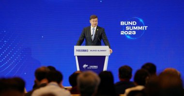 European Commission Executive Vice President Valdis Dombrovskis speaks at the Bund Summit in Shanghai, China Sept. 23, 2023. (Reuters Photo)