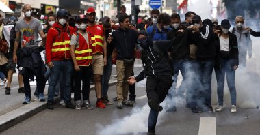 People attend a demonstration against police violence in Lyon, France, Sept. 23, 2023. (EPA Photo)