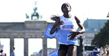 Ethiopia&#039;s Tigist Assefa smashes the women&#039;s marathon world record at the Berlin Marathon, Berlin, Germany, Sept. 24, 2023. (AFP Photo)
