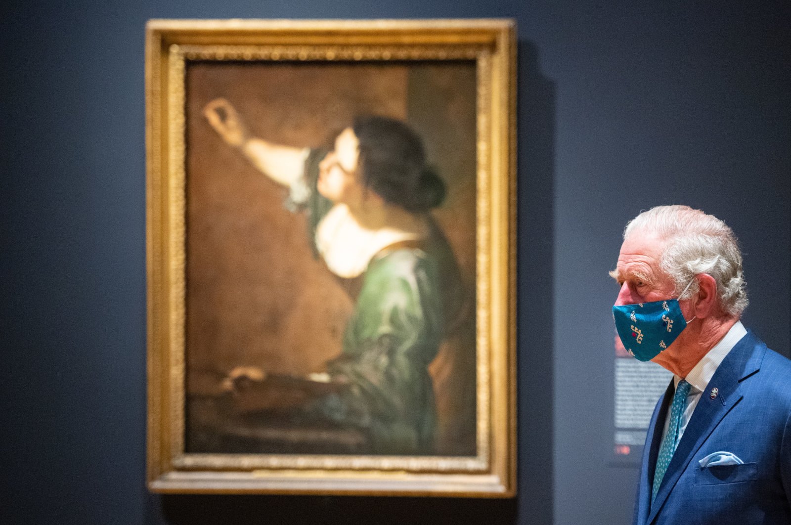 Prince Charles, Prince of Wales seen with "Self Portrait as the Allegory of Painting (La Pittura)" by Artemisia Gentileschi, London, U.K., Dec. 2, 2020. (Getty Images Photo)