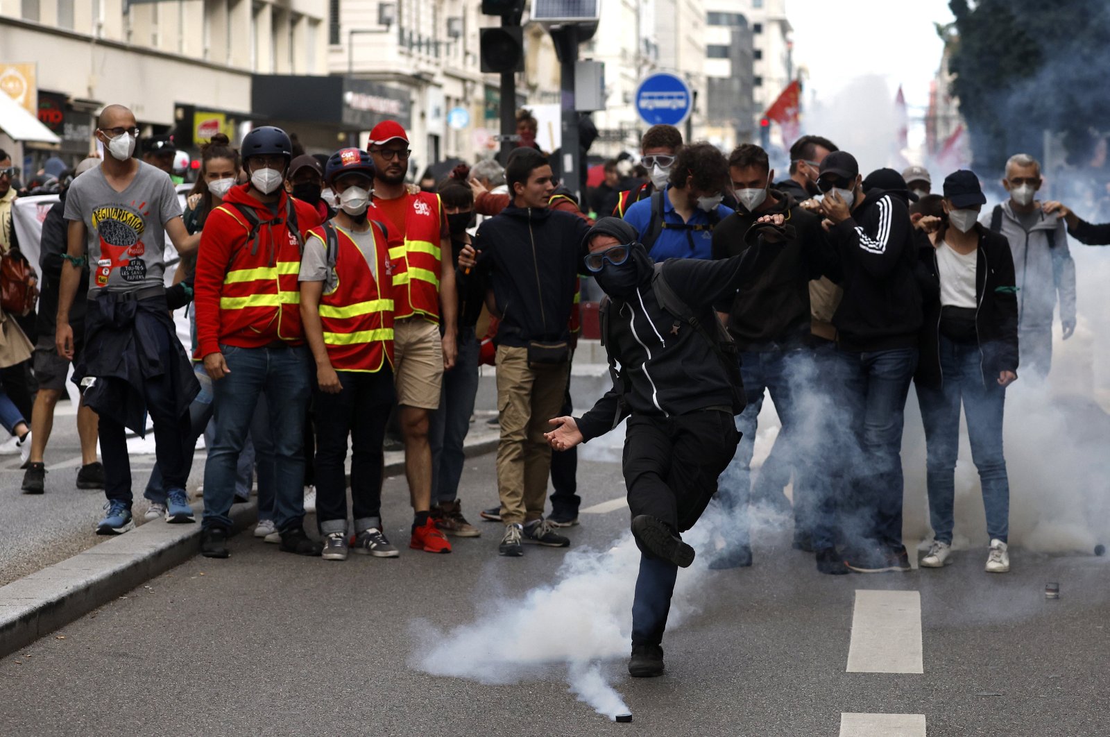 People attend a demonstration against police violence in Lyon, France, Sept. 23, 2023. (EPA Photo)