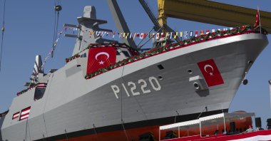 The Hissar-class offshore patrol vessel named TCG Akhisar is docked in Istanbul, Türkiye, Sept. 24, 2023. (AA Photo) 