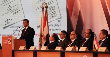 Judge Walid Hamza, the head of Egypt’s National Election Authority (NEA) addresses the media during a press conference for the 2024 Egyptian Presidential Elections at the Cairo International Convention Center in Cairo, Egypt, Sept. 25, 2023. (EPA Photo)