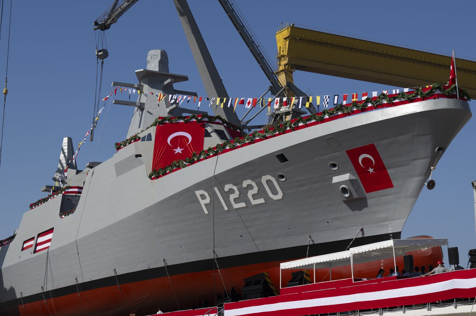 The Hissar-class offshore patrol vessel named TCG Akhisar is docked in Istanbul, Türkiye, Sept. 24, 2023. (AA Photo) 