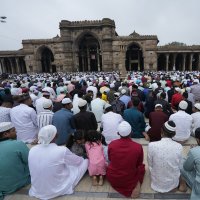 Muslims offer Eid al-Adha prayers at Jami masjid in Ahmedabad, India, June 29, 2023. (AP Photo)