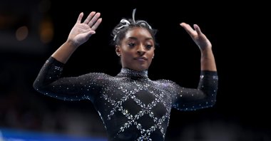 Simone Biles competes in the floor exercise on Day 4 of the 2023 U.S. Gymnastics Championships at SAP Center, San Jose, California, U.S., Aug. 27, 2023. (Getty Images Photo)