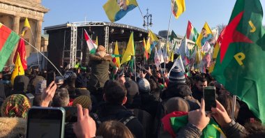 Supporters of the PKK rally in Berlin, Germany, March 3, 2018. (AA Photo)