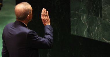 President Recep Tayyip Erdoğan addresses world leaders during the United Nations General Assembly, New York City, U.S., September 19, 2023. (AFP Photo)