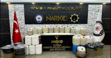 Some 730 kilograms of methamphetamine were seized during an anti-narcotic operation, Istanbul, Türkiye, Sept. 26, 2023. (DHA Photo)