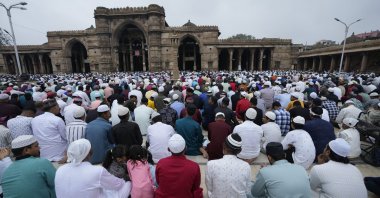 Muslims offer Eid al-Adha prayers at Jami masjid in Ahmedabad, India, June 29, 2023. (AP Photo)
