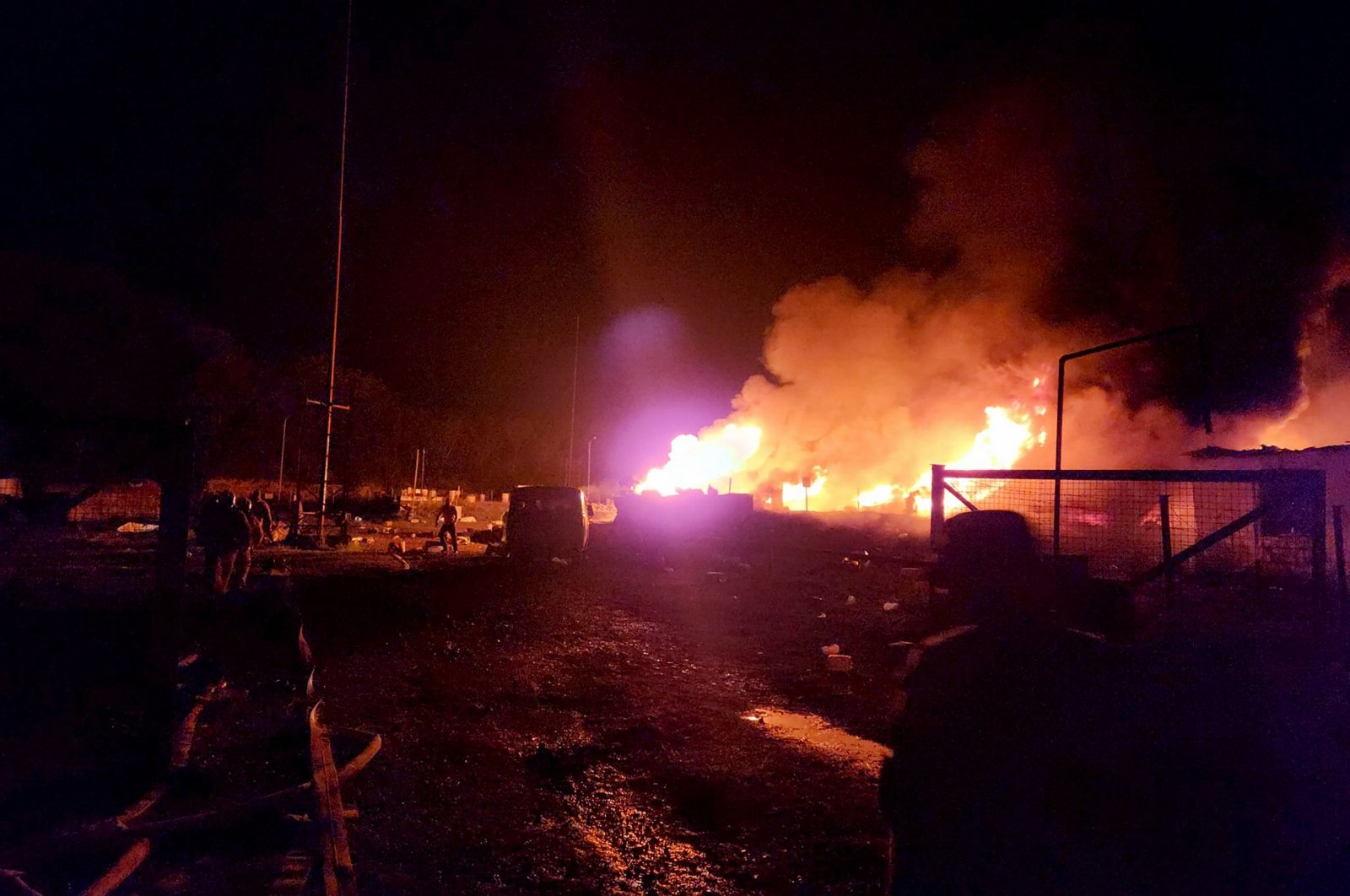A view of the fire at the fuel depot after the blast, in Khankendi, Azerbaijan, Sept. 25, 2023. (AFP Photo)