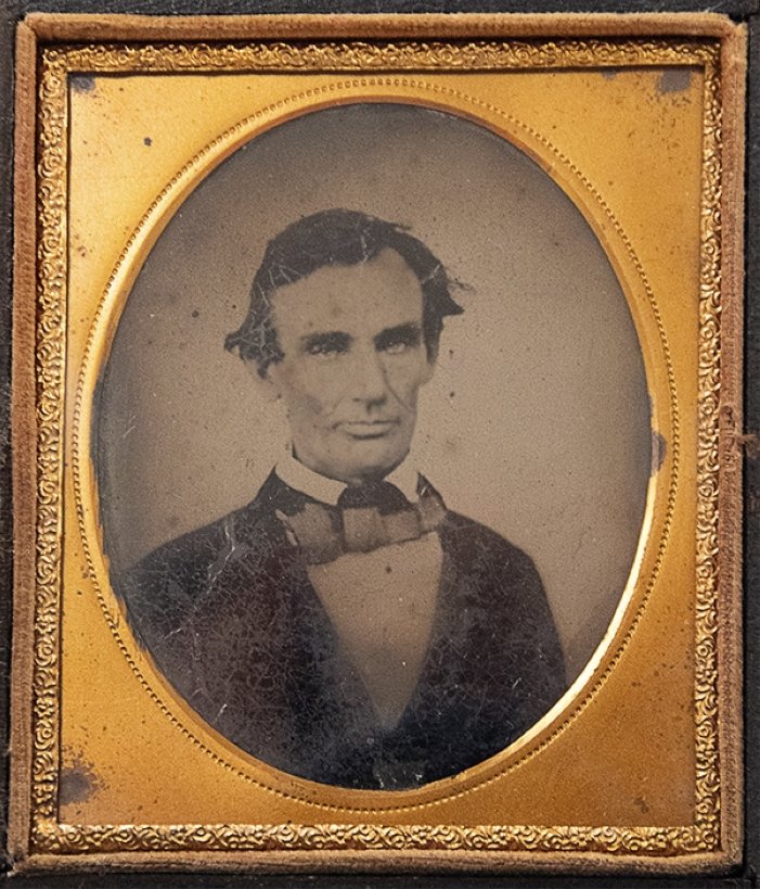 This photo provided by the Abraham Lincoln Presidential Library and Museum shows an ambrotype image of President Abraham Lincoln circa 1858, Illinois, U.S., Sept. 25, 2023. (AP Photo)