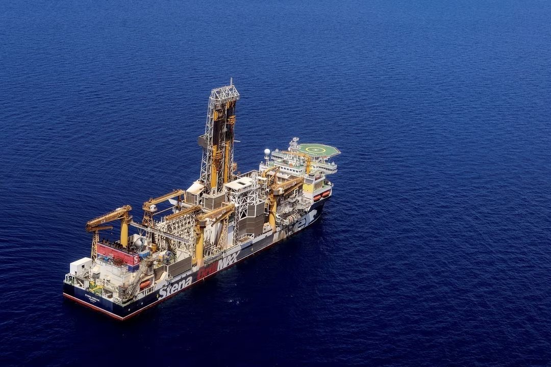 The London-based Energean&#039;s drillship begins drilling at the Karish natural gas field offshore near Israel, in the Eastern Mediterranean, May 9, 2022. (Reuters Photo)