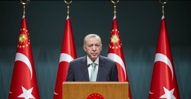 President Recep Tayyip Erdoğan addresses in the Cabinet Meeting, Ankara, Türkiye, Sept. 27, 2023. (AA Photo)